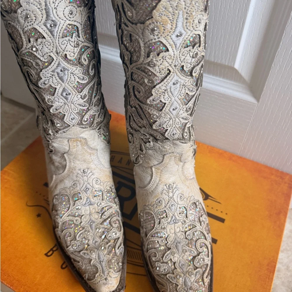 Embellished Corral Western Boots - Cream & Glitter - Picture 3 of 8